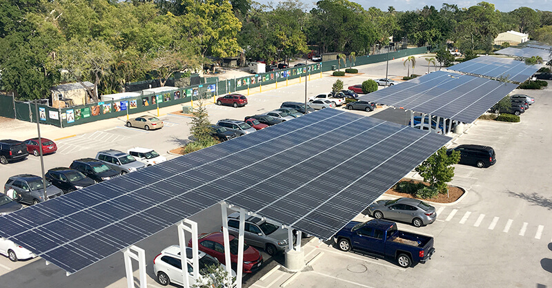Naples zoo parking lot with solar panels.