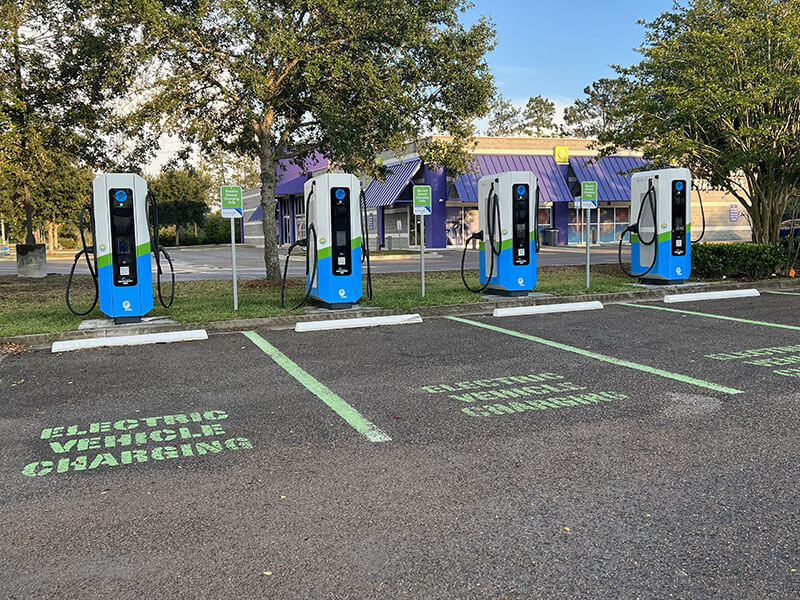Multiple EV Charging Stations in a parking lot