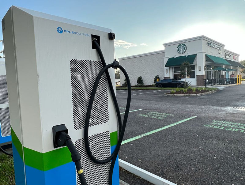 EV Charging Stations in a Starbucks parking lot